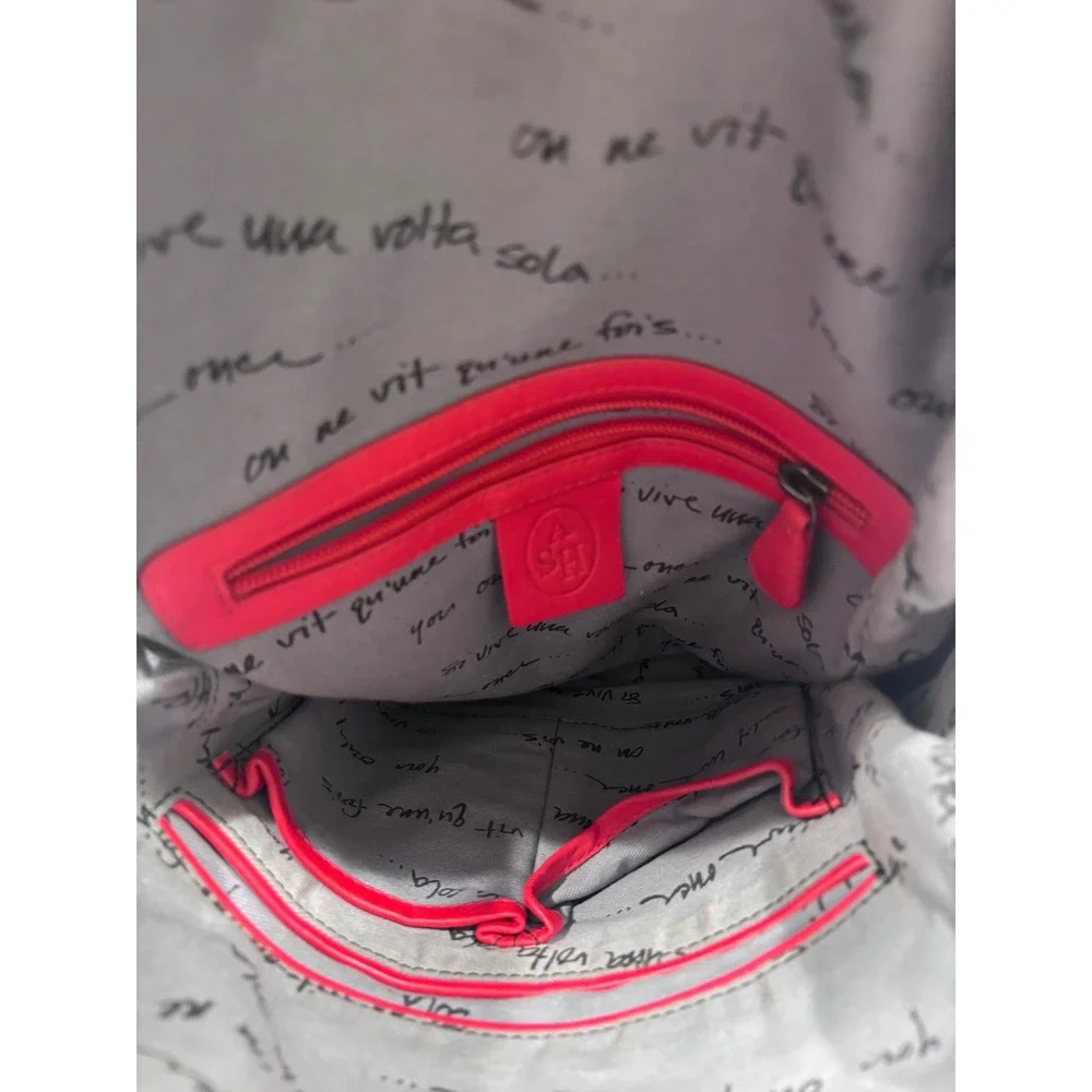 ASH Domino Red Pebbled Leather Chain‎ Link Backpack Gunmetal Hardware Edgy Bag